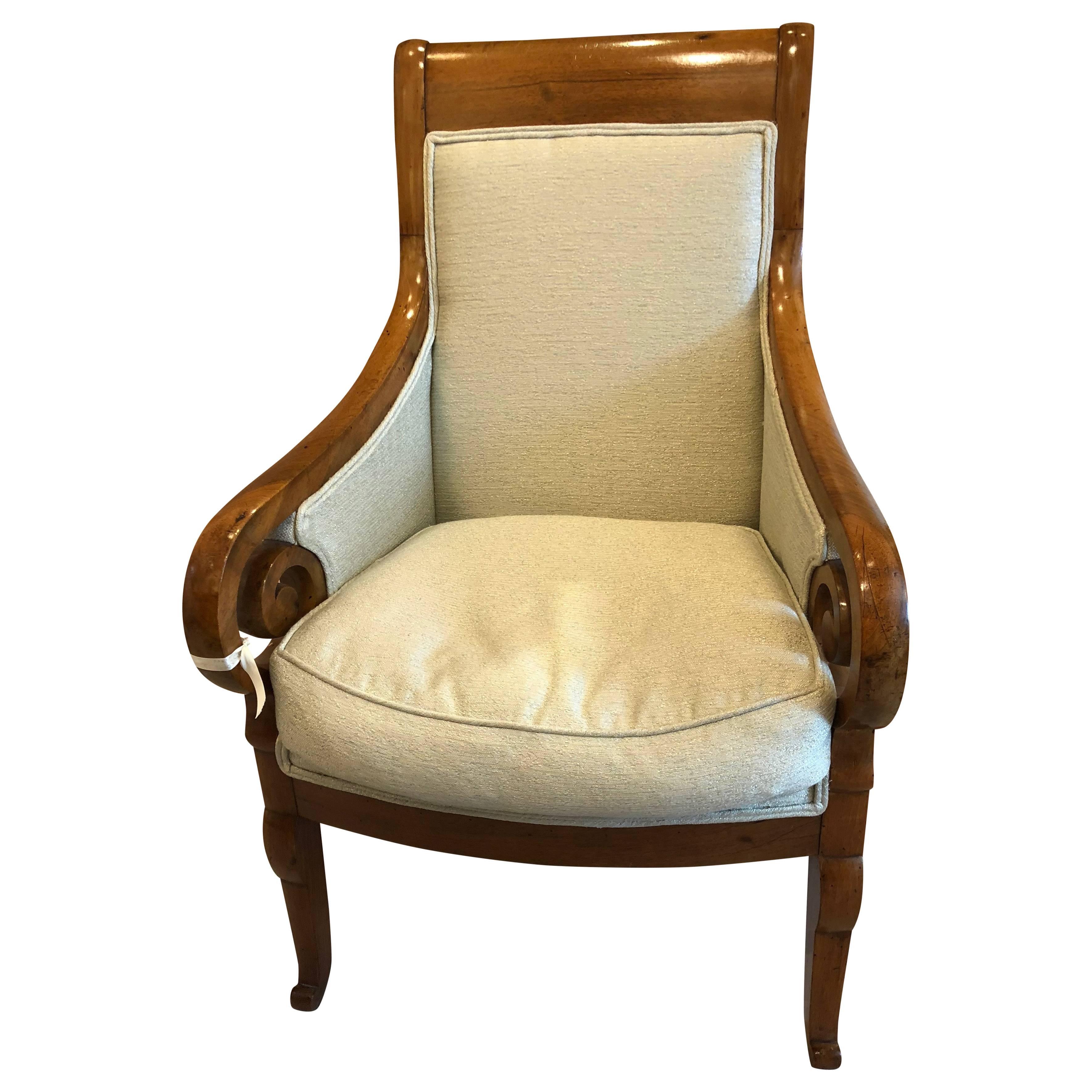Woodwork Pair of Walnut Armchairs Upholstered in Angelie C. Seafoam For Sale