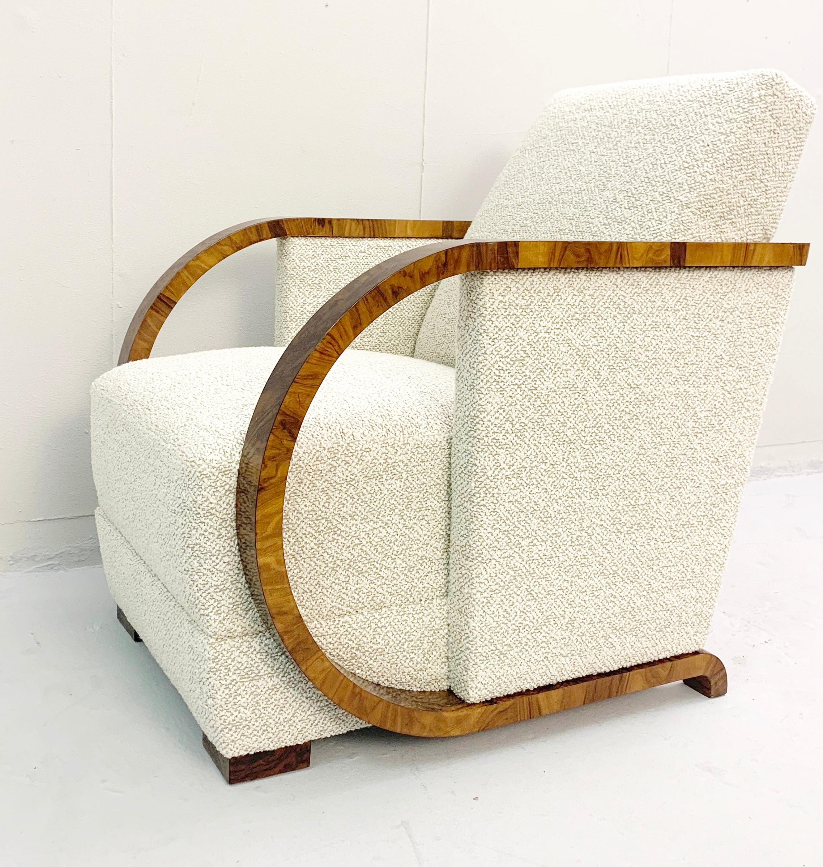 Pair of walnut Art Deco armchairs.