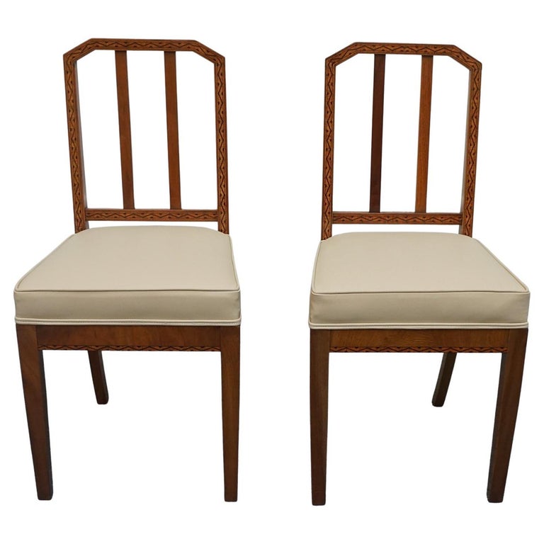 Pair of Walnut Art Deco Bedroom Chairs For Sale at 1stDibs