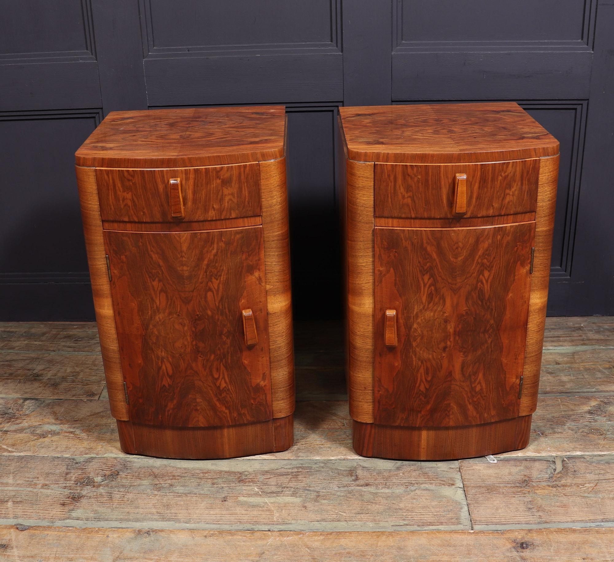 Mid-20th Century Pair of Walnut Art Deco Bedside Cabinets