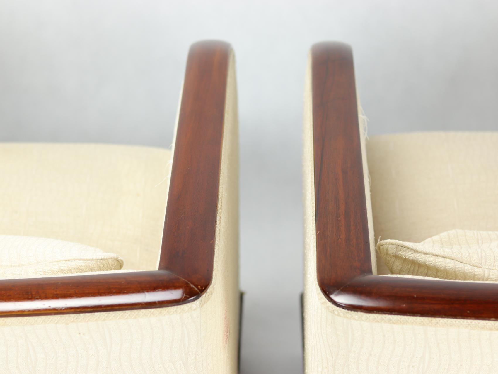 Upholstery Pair of Walnut Art Deco Club Chairs, 1930s
