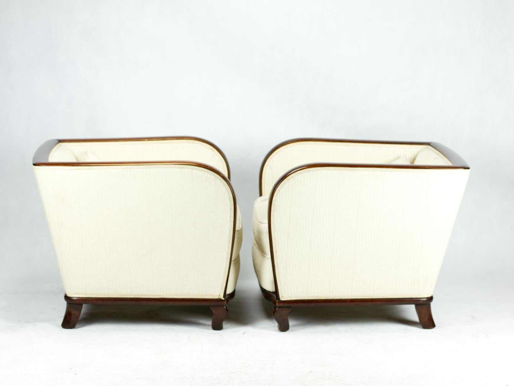 Pair of Walnut Art Deco Club Chairs, 1930s 1