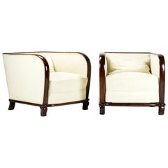Pair of Walnut Art Deco Club Chairs, 1930s