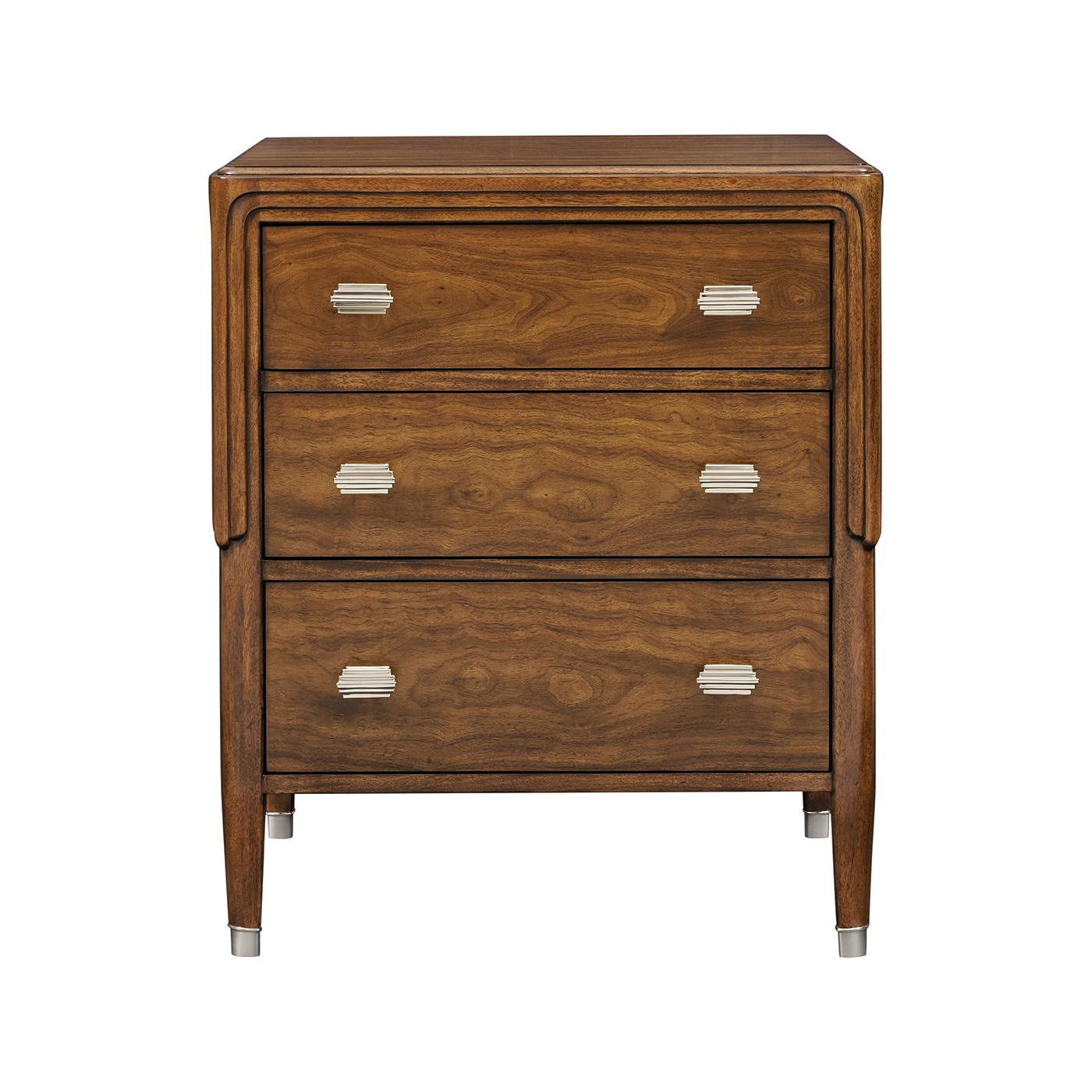 Vietnamese Pair of Walnut Art Deco Nightstands For Sale