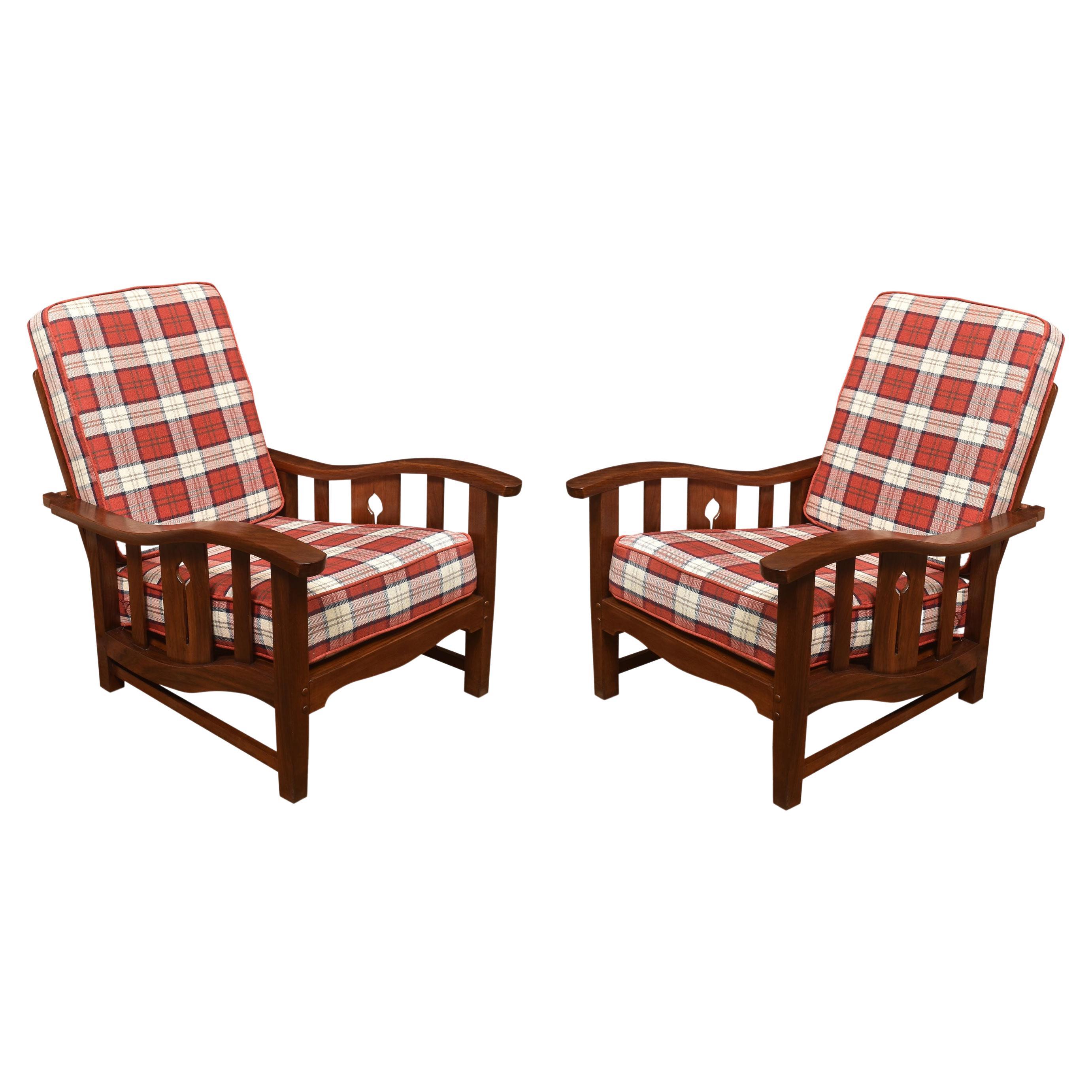 Pair of Walnut Arts and Crafts Lounge Chairs