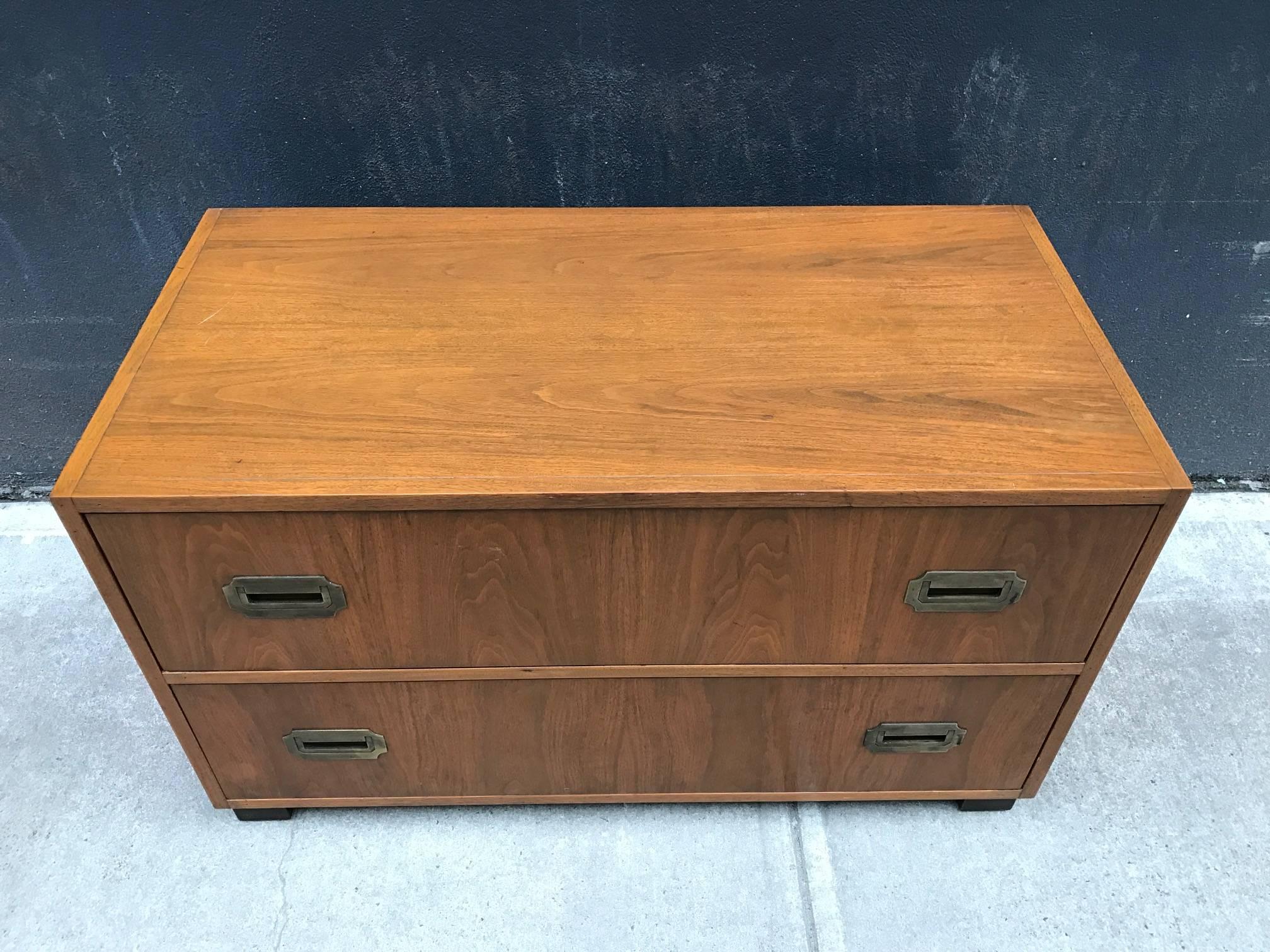 Mid-Century Modern Pair of Walnut Baker Campaign Chests