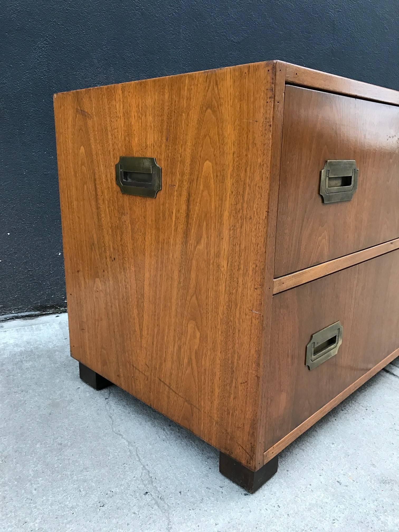 Late 20th Century Pair of Walnut Baker Campaign Chests