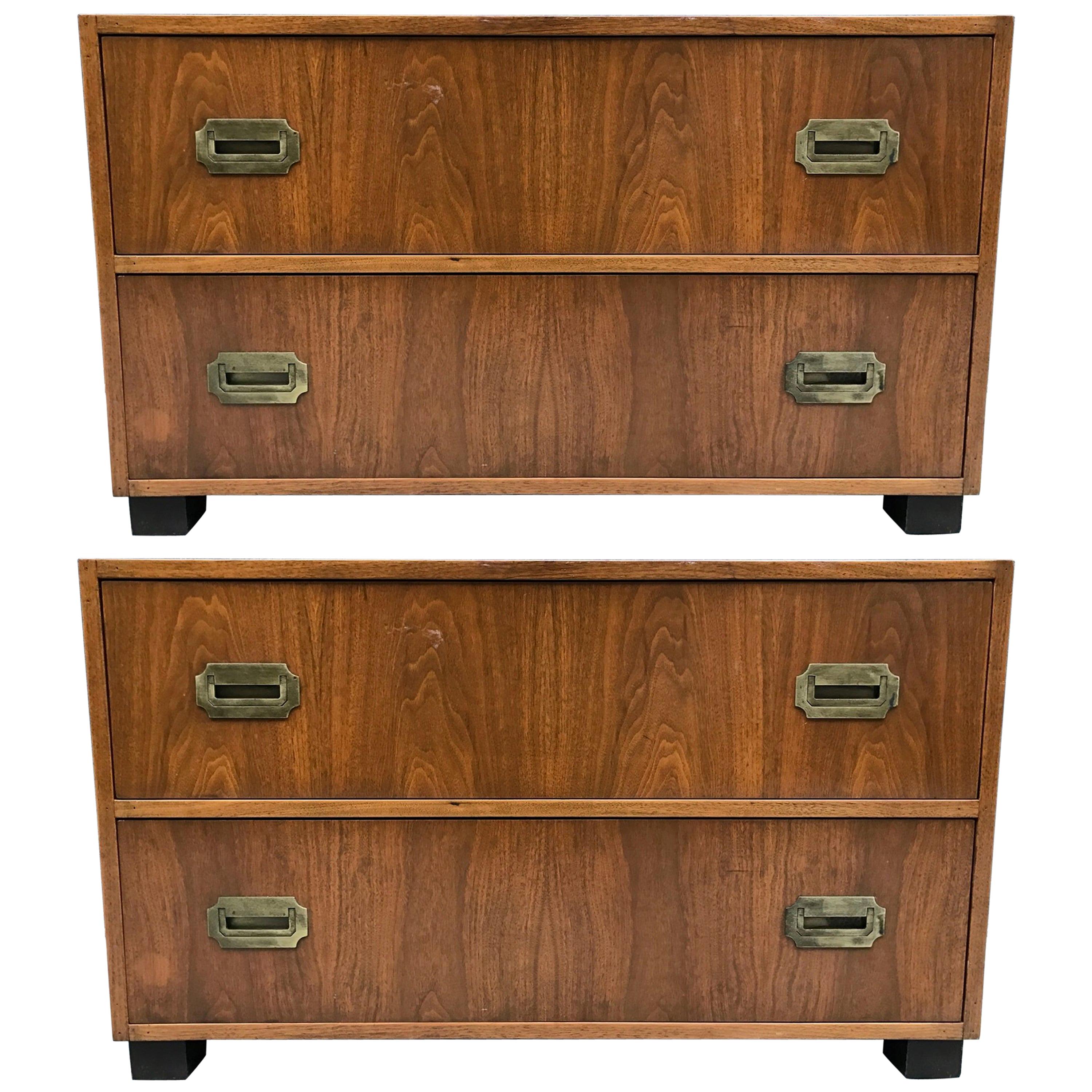 Pair of Walnut Baker Campaign Chests