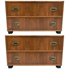 Pair of Walnut Baker Campaign Chests