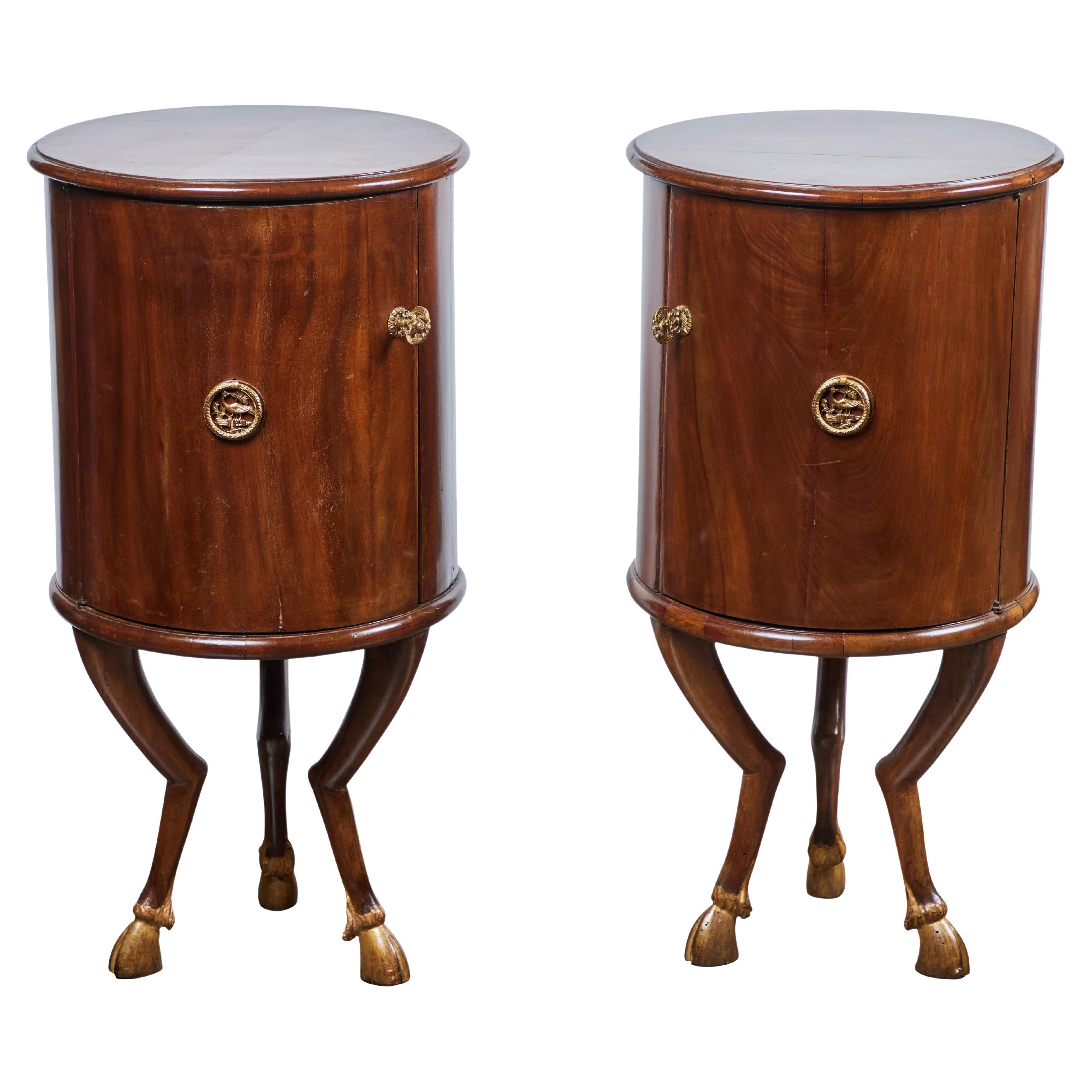 Pair of Walnut Barrel Shaped Tables For Sale