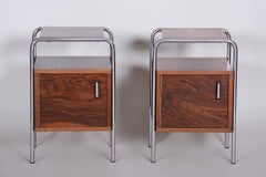 Pair of Walnut Bauhaus Bed-Side Tables by Robert Slezak, Czechoslovakia, 1930s