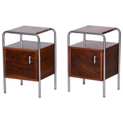 Pair of Walnut Bauhaus Bed-Side Tables by Robert Slezak, Czechoslovakia, 1930s