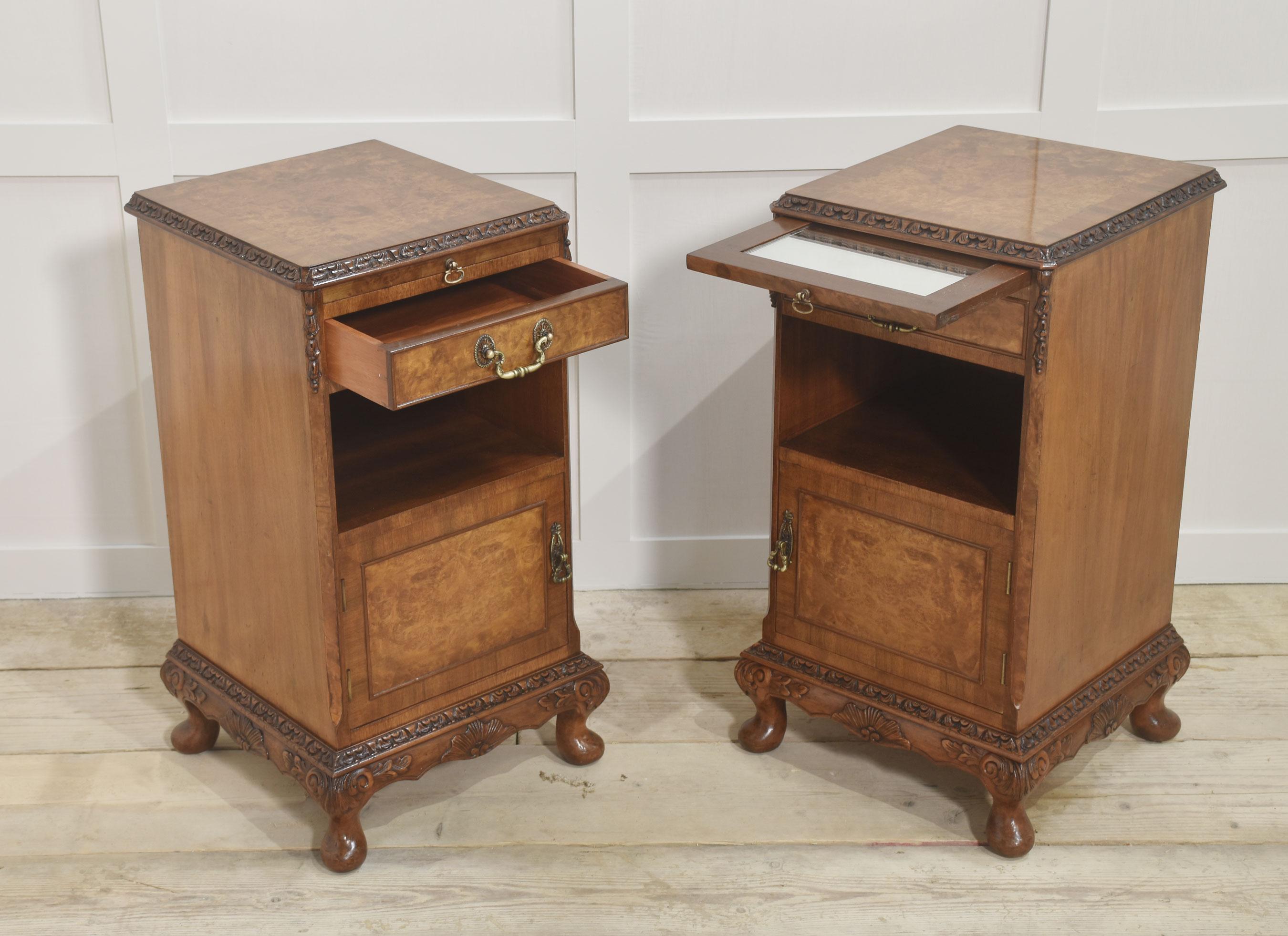 British Pair of walnut bedside cabinets