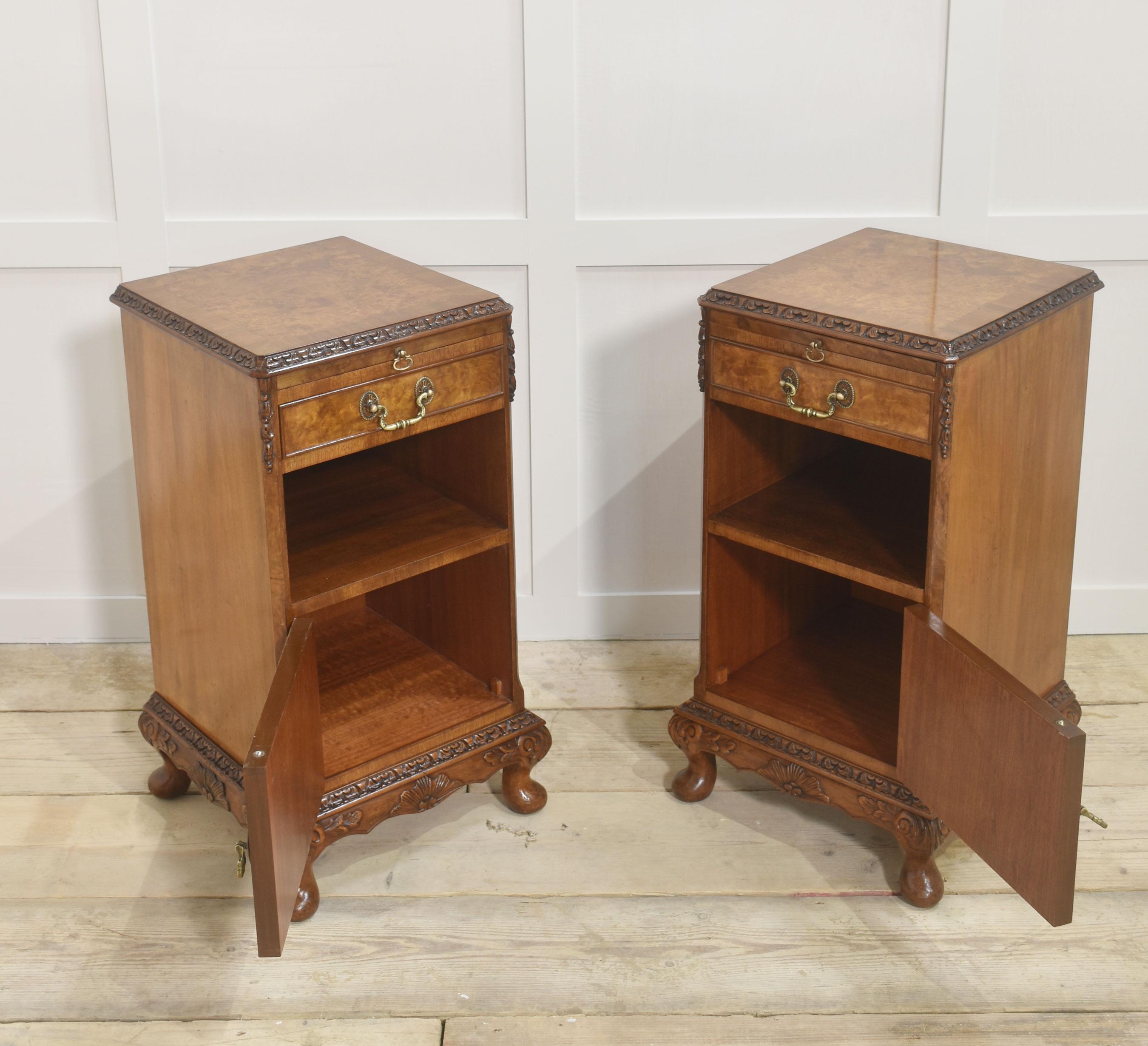 20th Century Pair of walnut bedside cabinets