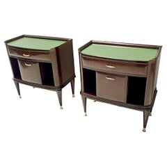 Pair of Walnut, Beech and Glass Nightstands in the Style of Tomaso Buzzi, Italy