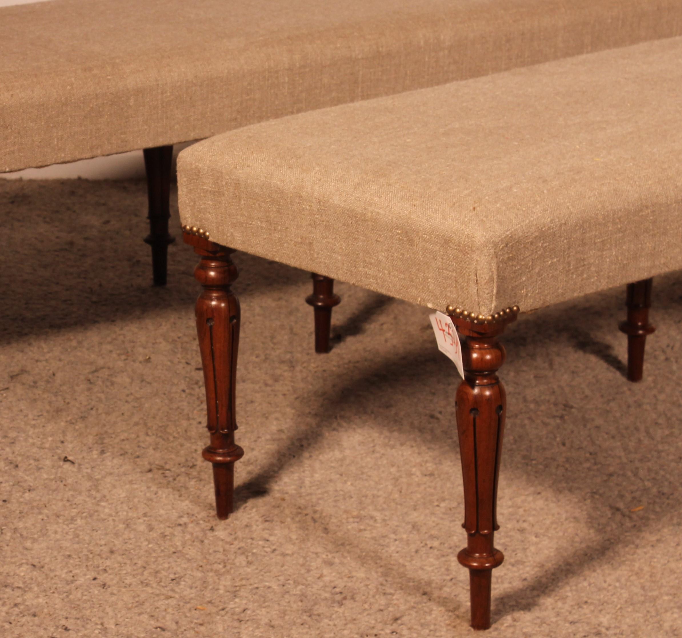 Pair Of Walnut Benches From The 19th Century For Sale 2
