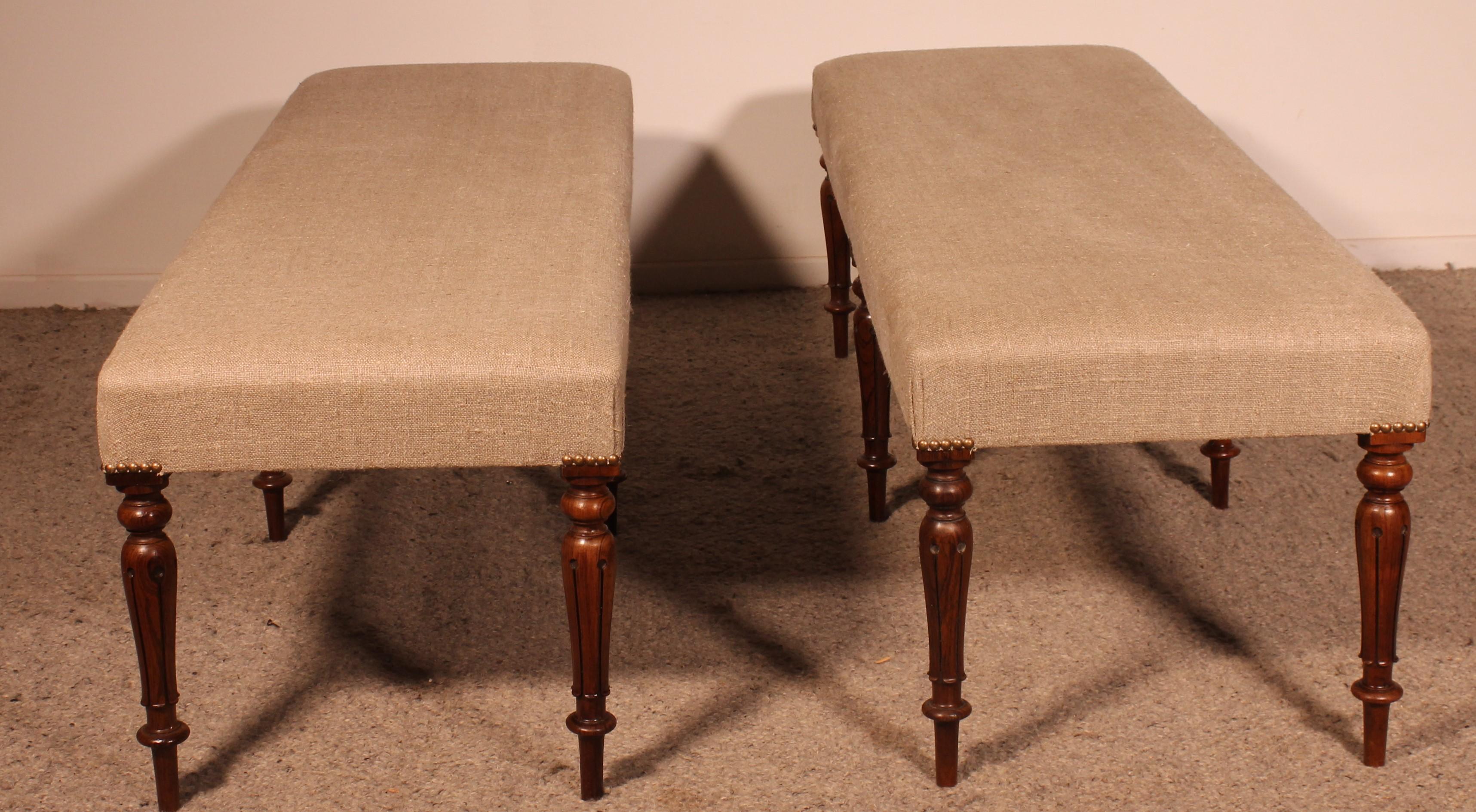 Pair Of Walnut Benches From The 19th Century For Sale 4