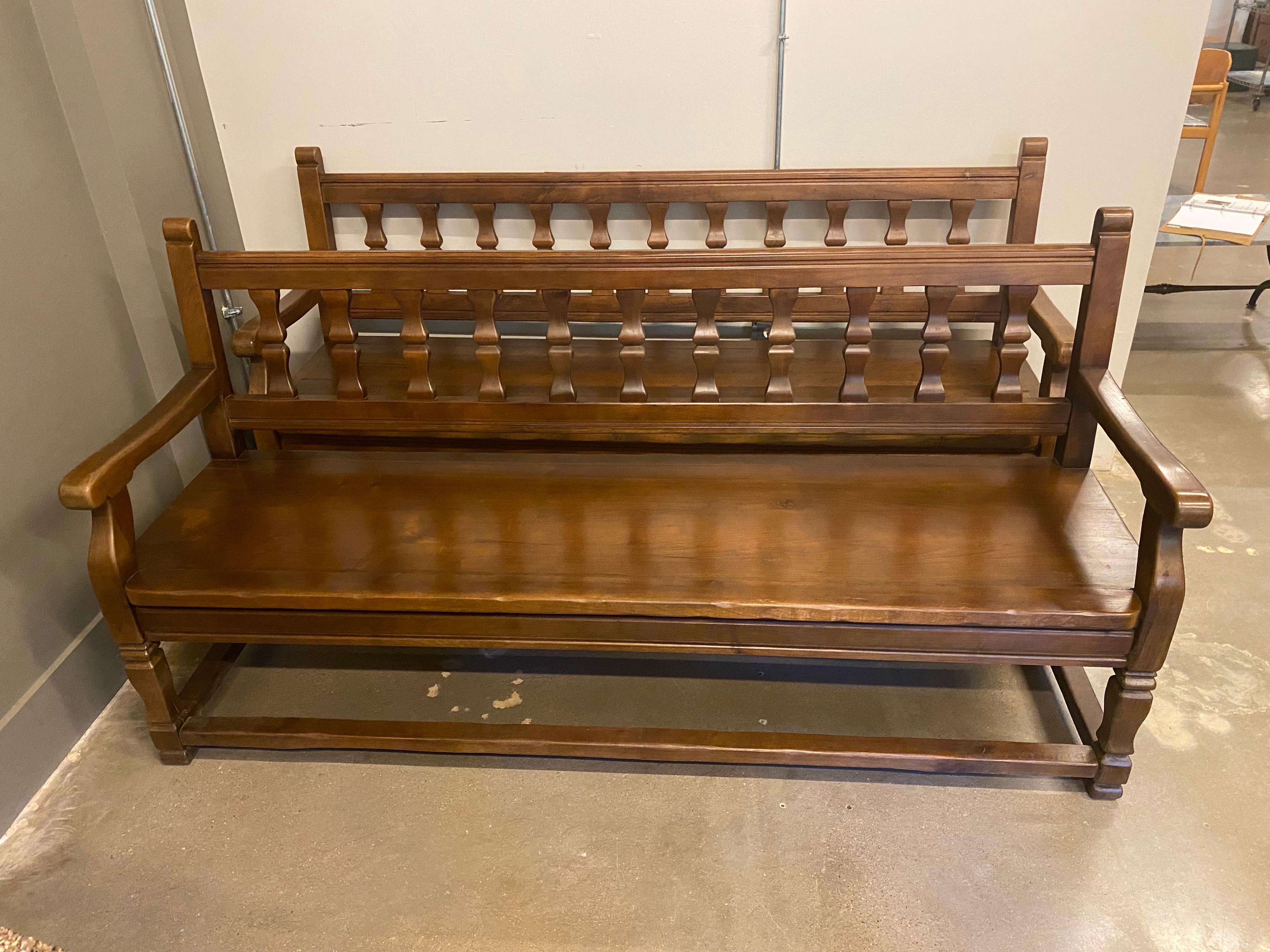 Italian Pair of Walnut Benches, Sold Separately, Florence, IT, 1840's For Sale