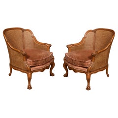 Pair of Walnut Bergere Arm Chairs