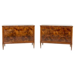 Pair of Walnut Biedermeier Chests of Drawers with Three Drawers Italy circa 1840