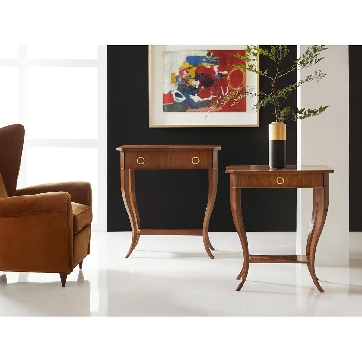 This walnut Biedermeier Nightstand is the perfect blend of modern and classic styles, with its clean lines and warm polished figured walnut veneers.

The delicate curves of the table create a feminine touch that is perfect for contemporary homes.