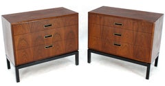Pair of Walnut Book Matched Fronts Three Drawers Bachelor Chests Ebonized Base