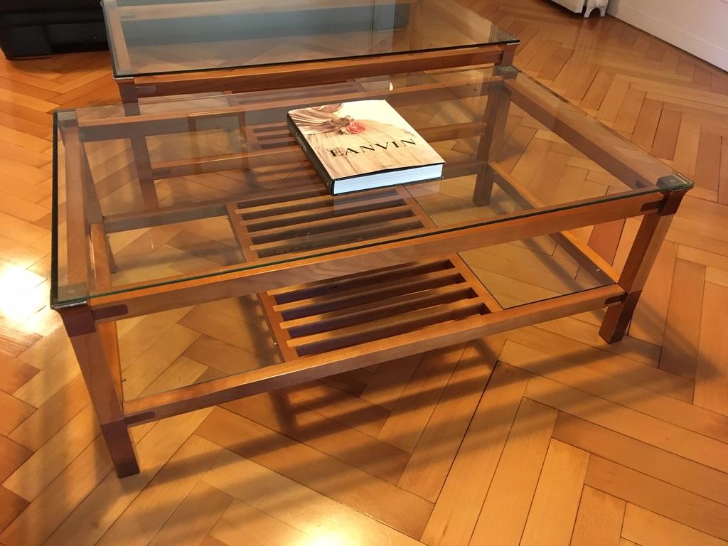 Pair of Walnut, Brass and Glass Coffee Tables by Pierre Vandel, Paris, 1980s For Sale 5