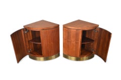 Pair Of Walnut + Brass Corner Units / Nightstands