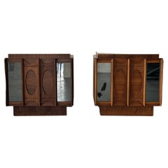 Vintage Pair of walnut and mirror brutalist Tabago nightstands 