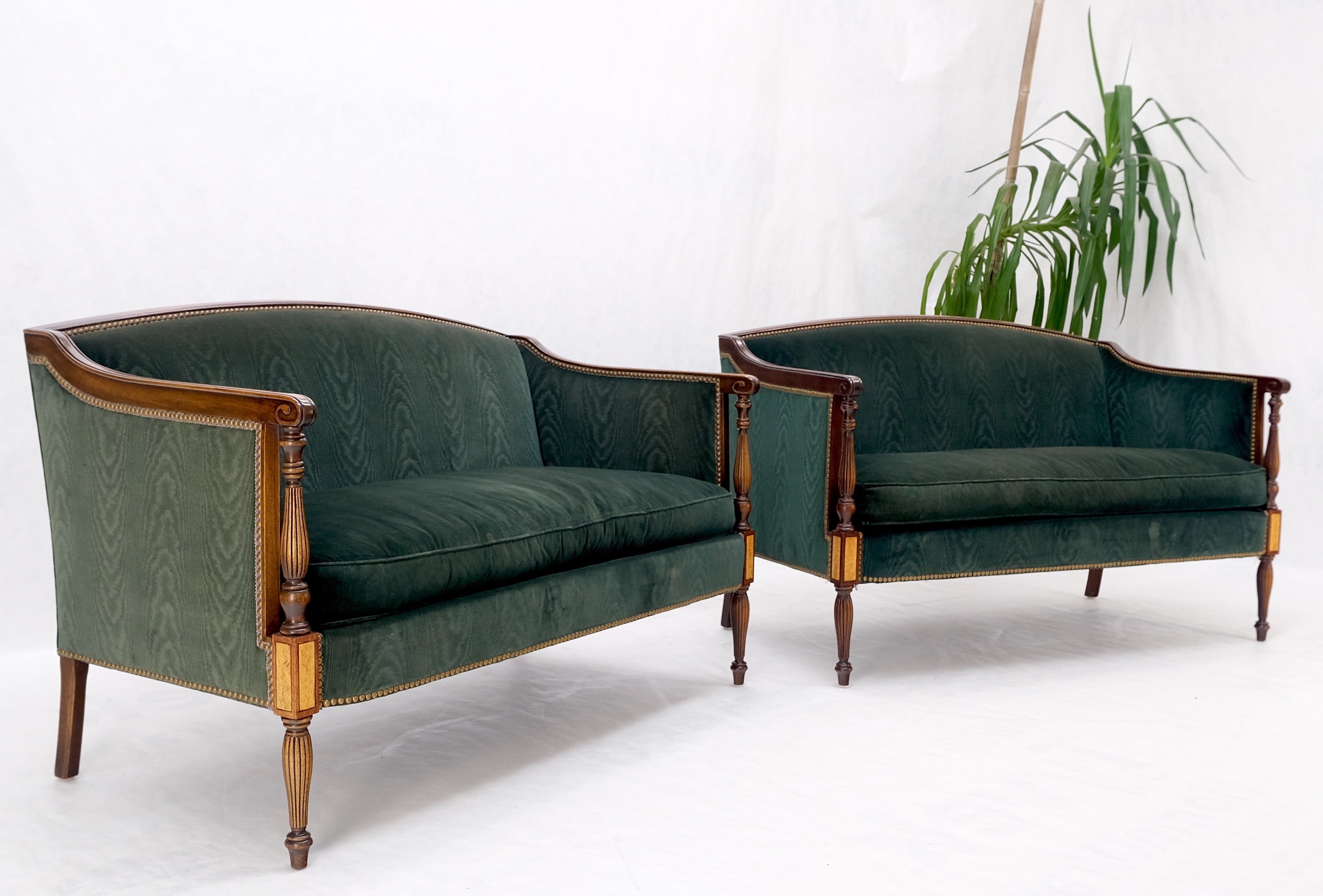 Federal Pair of Walnut & Burl Fine Regency Decorative Love Seats Sofas Settees 