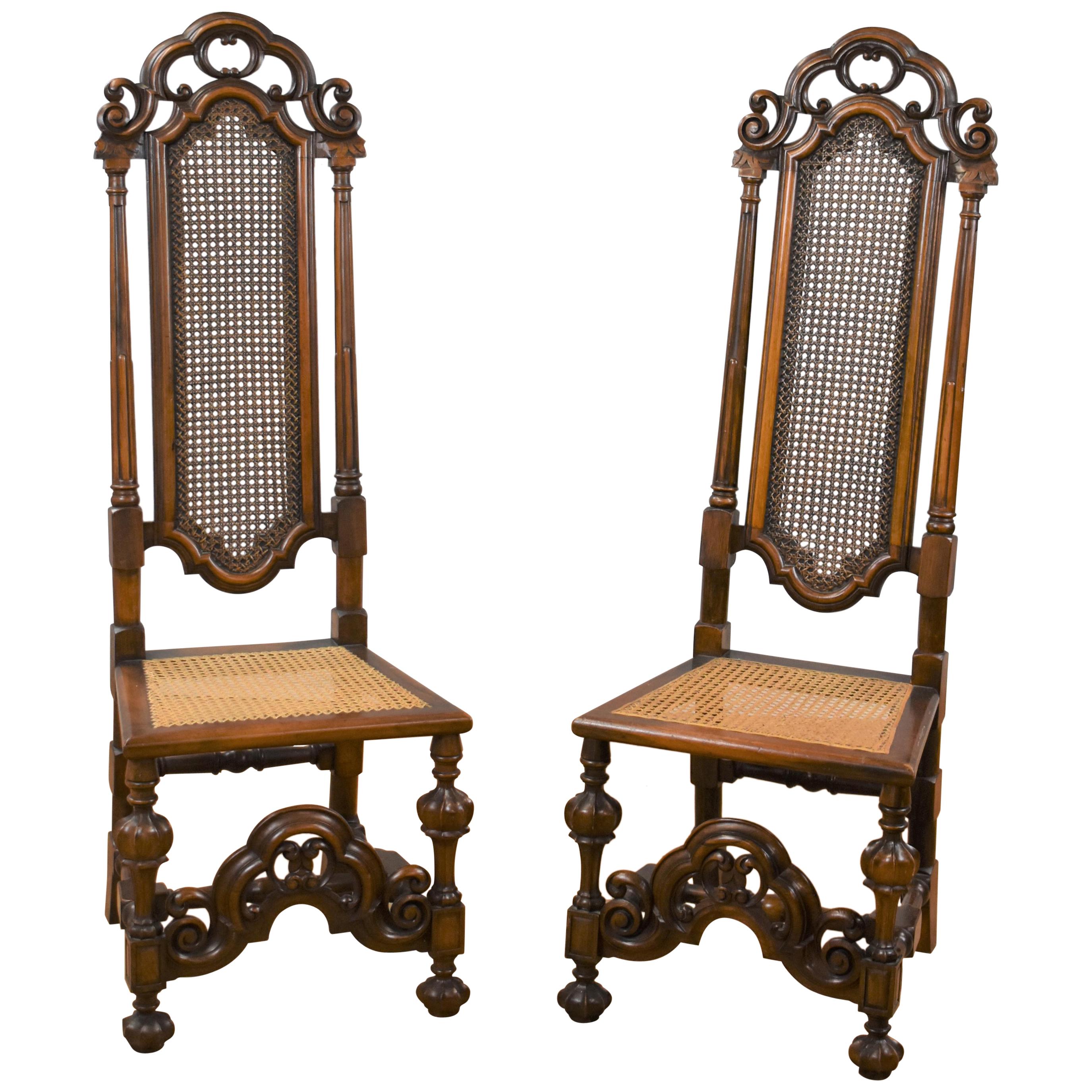 Pair of Walnut Carolean Style High Back Chairs