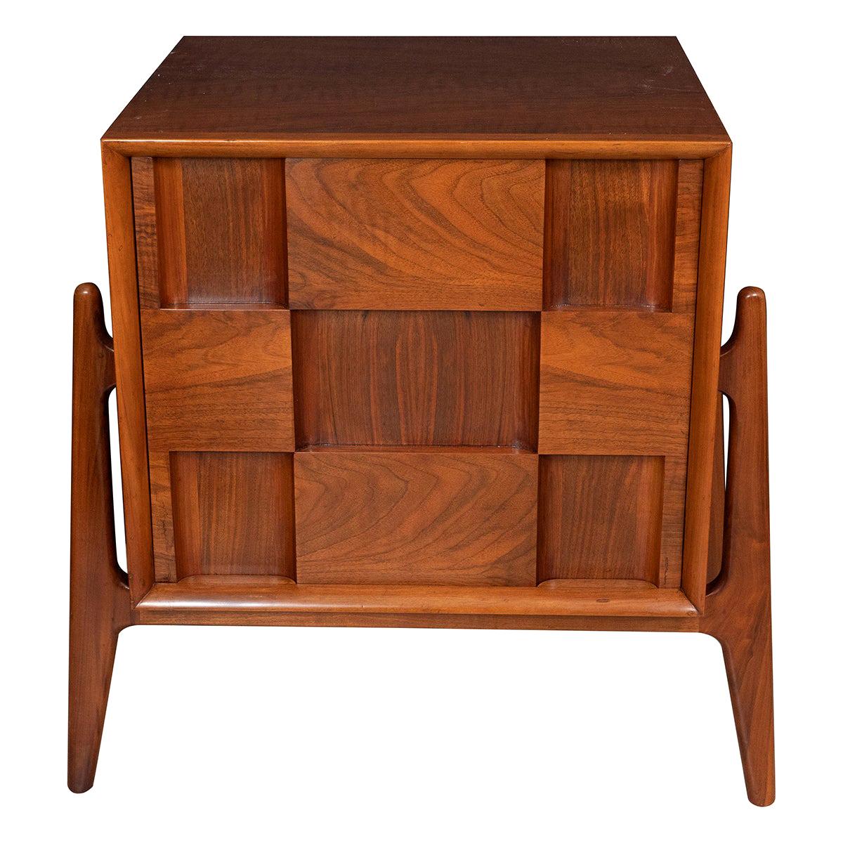 Pair of Walnut Checkered Nightstands / Side Tables