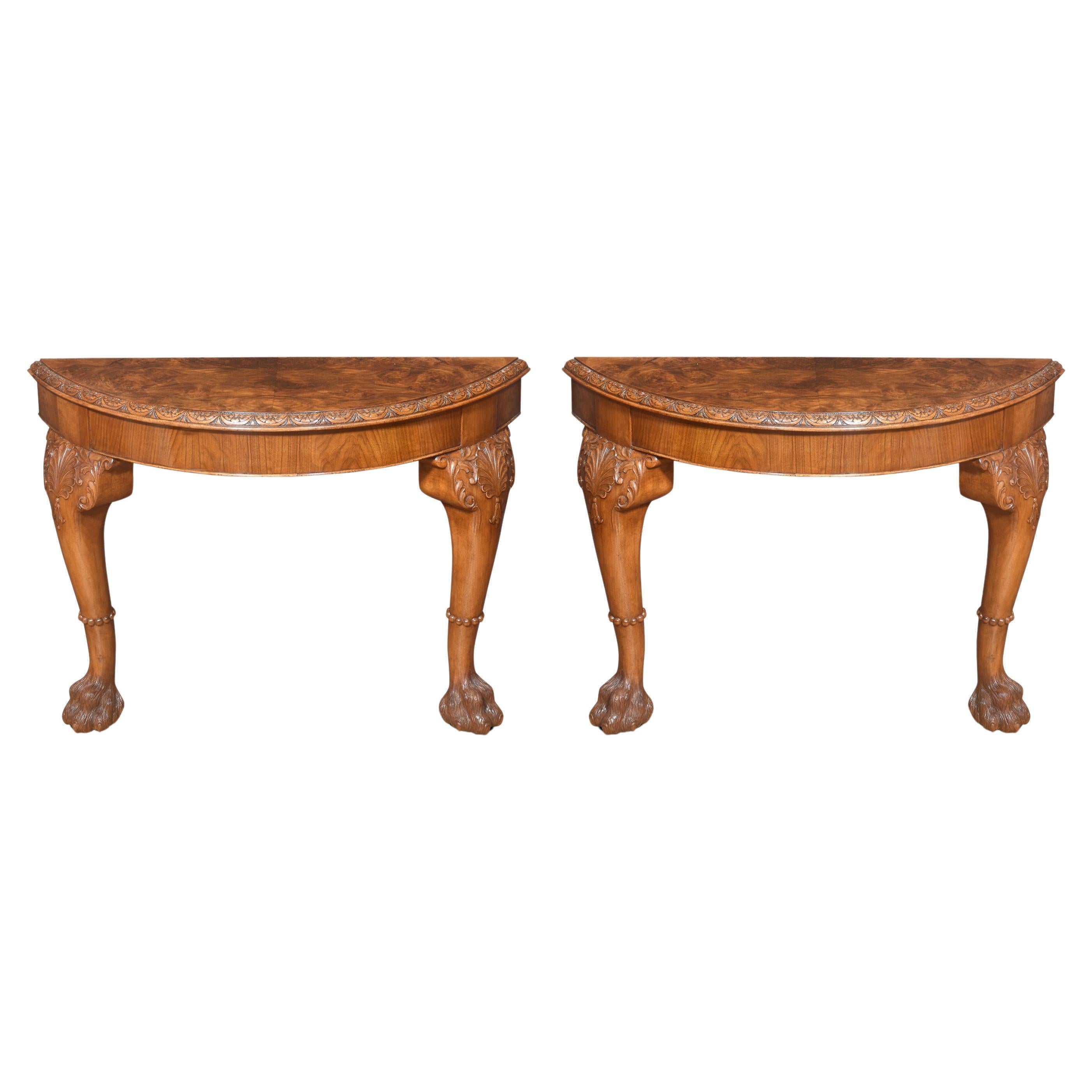 Pair of walnut console tables For Sale
