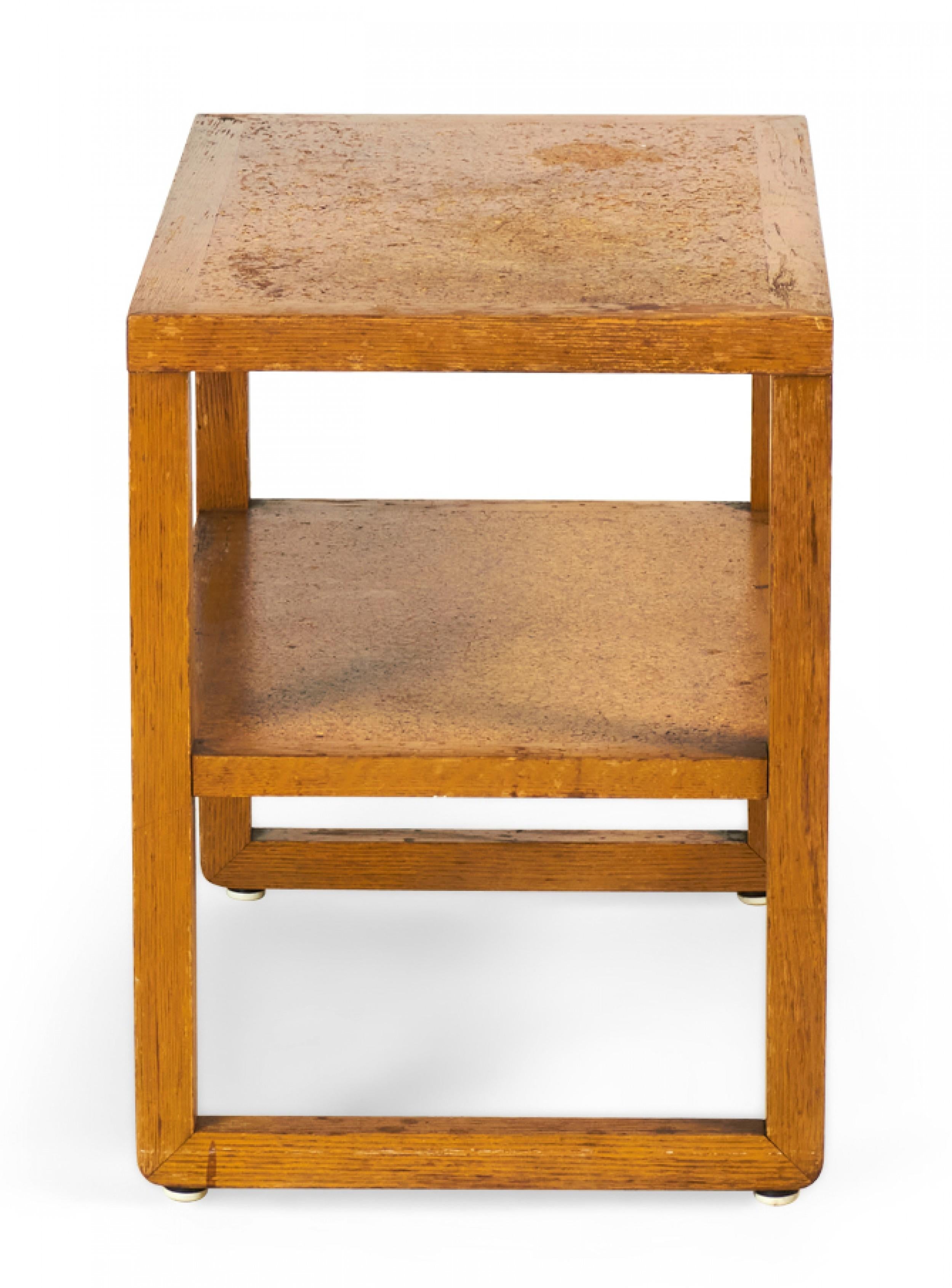 Mid-Century Modern Pair of Walnut Cork Top End / Side Tables For Sale