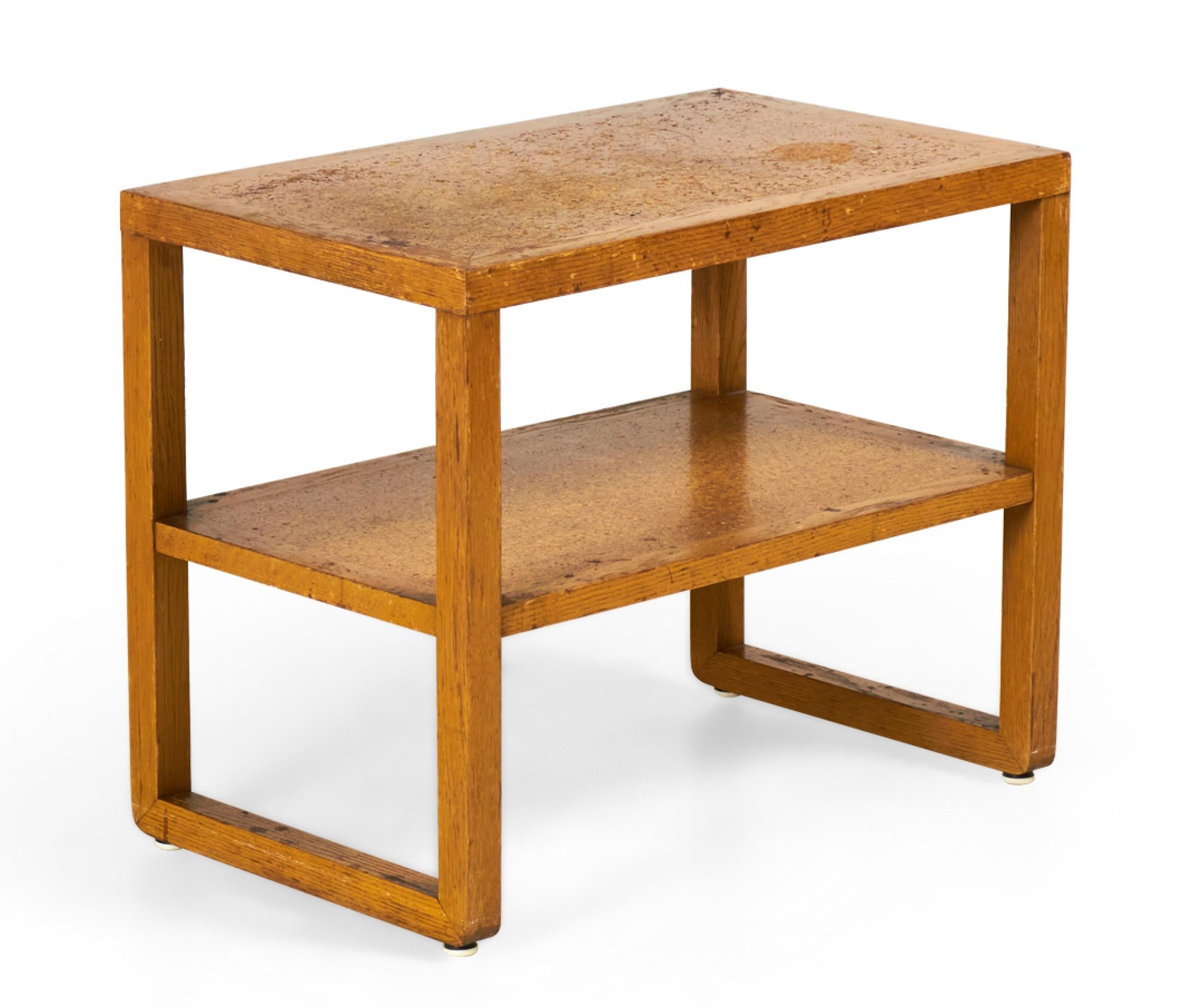 American Pair of Walnut Cork Top End / Side Tables For Sale