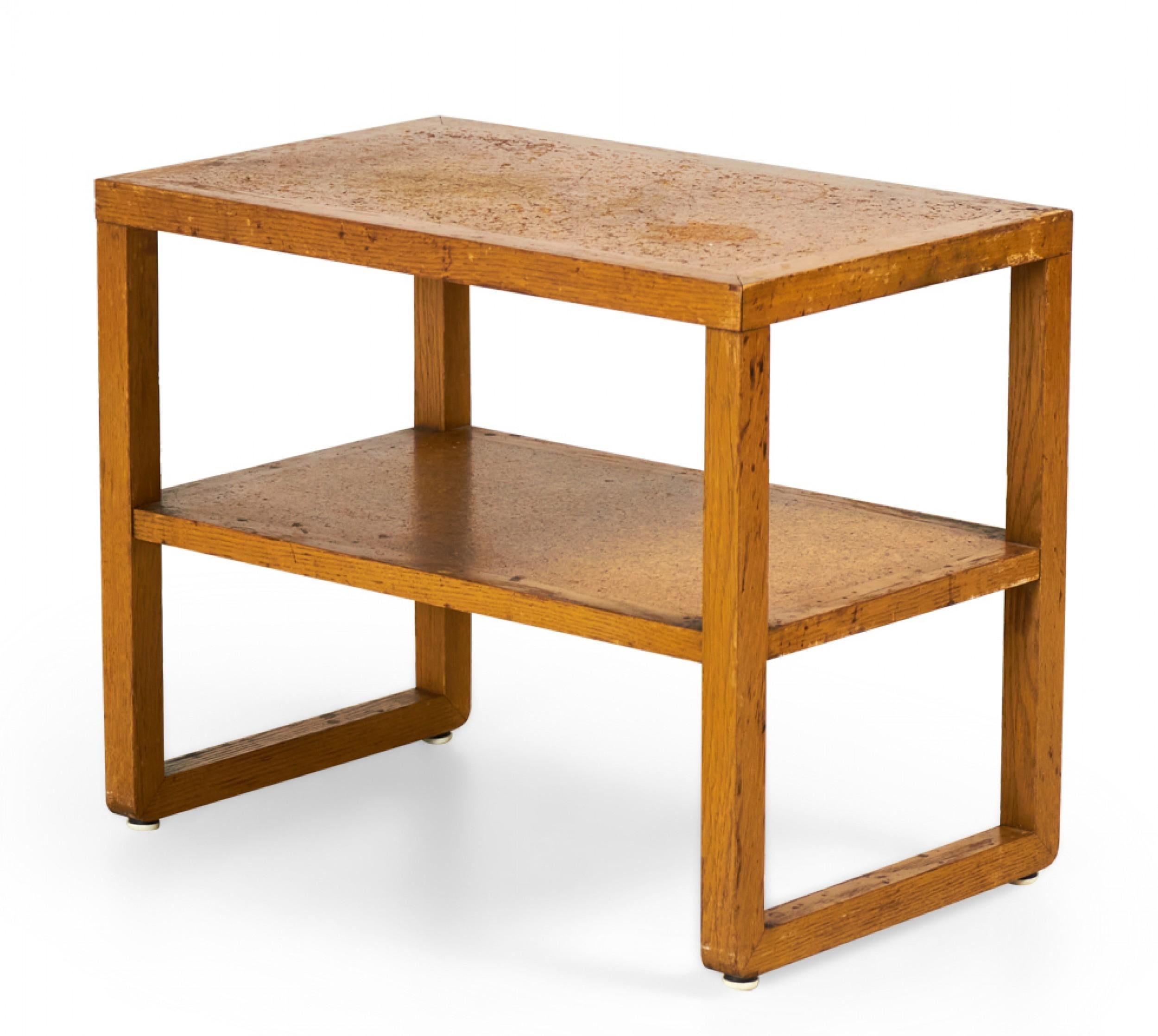 20th Century Pair of Walnut Cork Top End / Side Tables For Sale