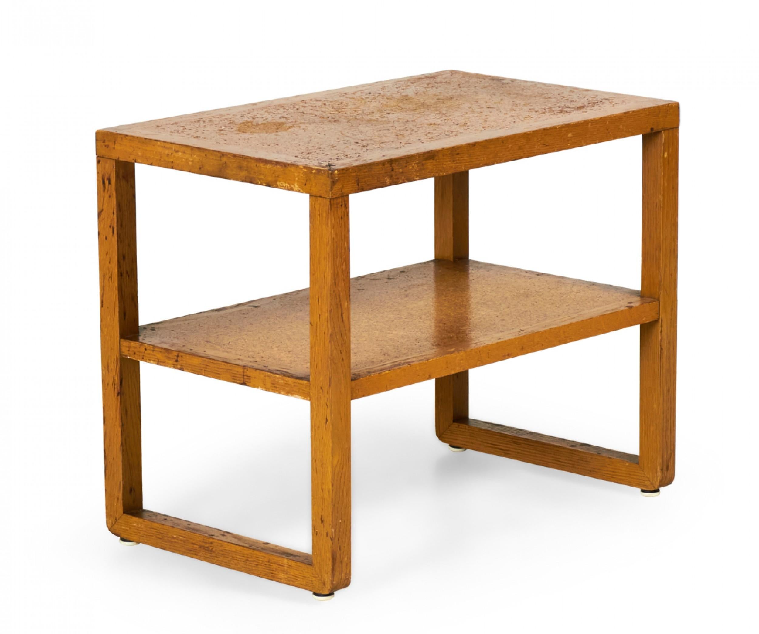 Pair of Walnut Cork Top End / Side Tables For Sale 1