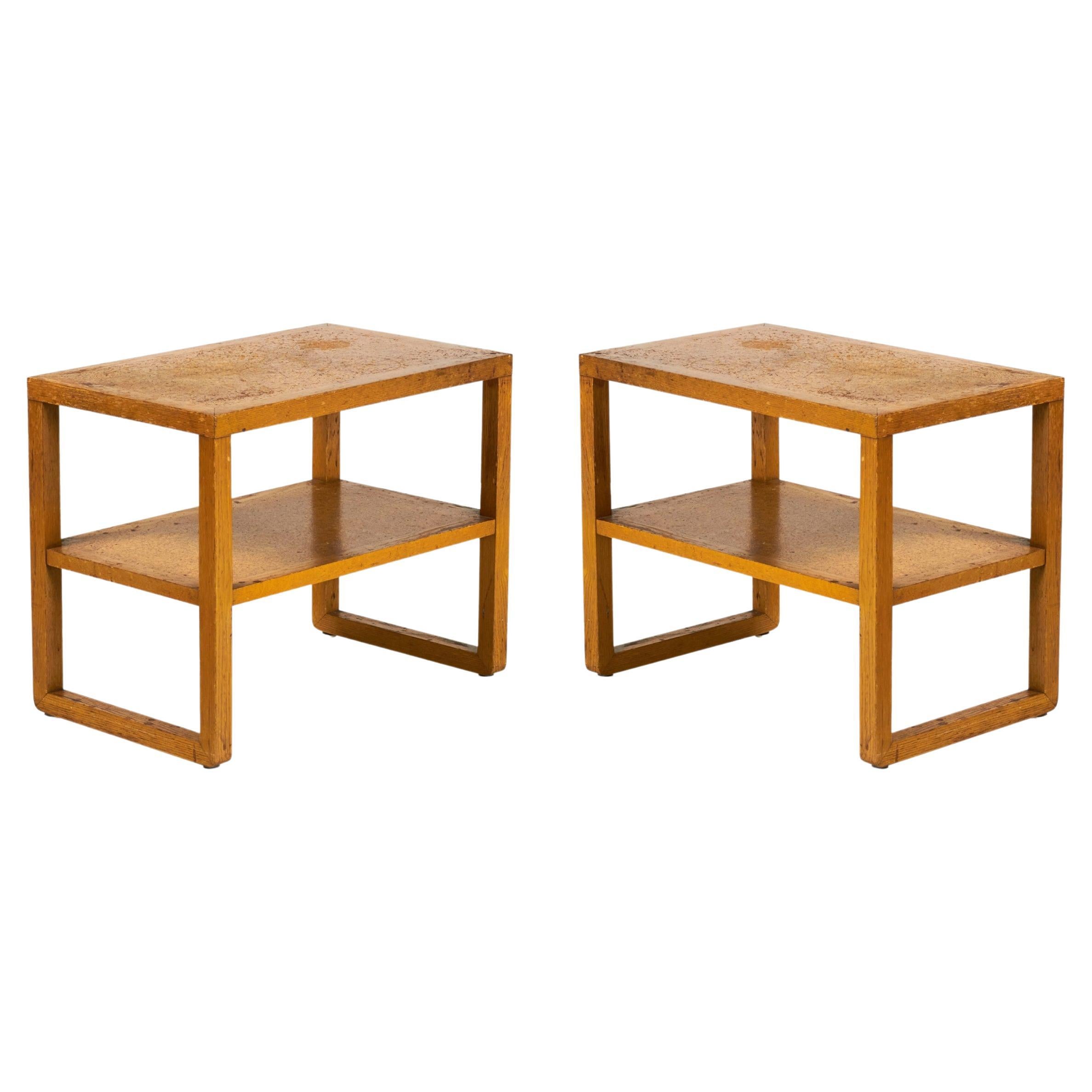 Pair of Walnut Cork Top End / Side Tables For Sale
