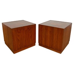 Vintage Pair of Walnut Cube Form End Tables in the Manner of Milo Baughman Ca. 1960s