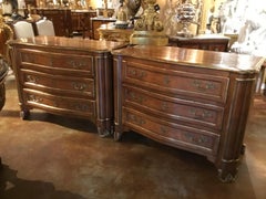 Pair of Walnut Custom Made Commodes with Gilt Trim Highlights, Bronze Hardware