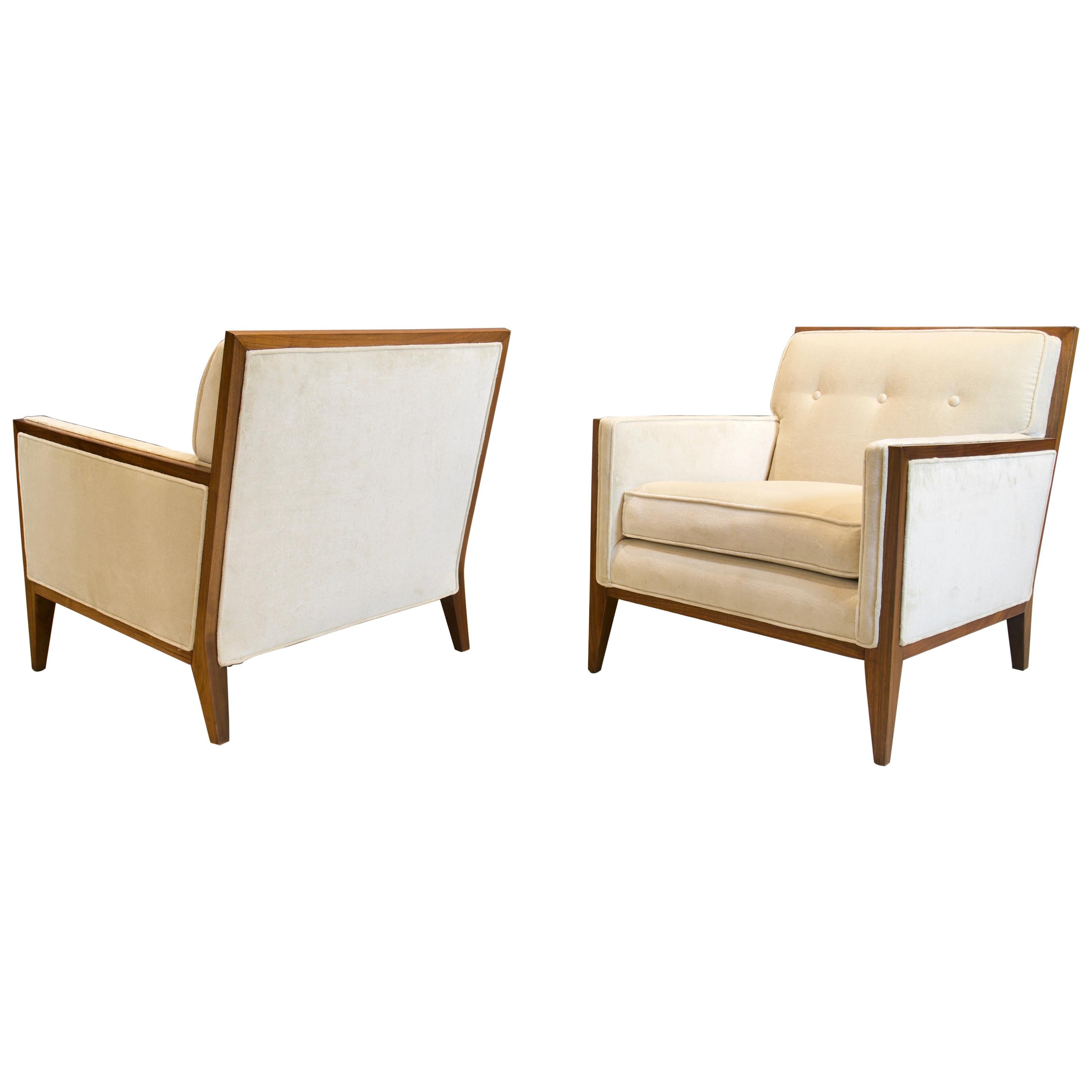 Pair of Walnut Deco Style Lounge Chairs, 1970s