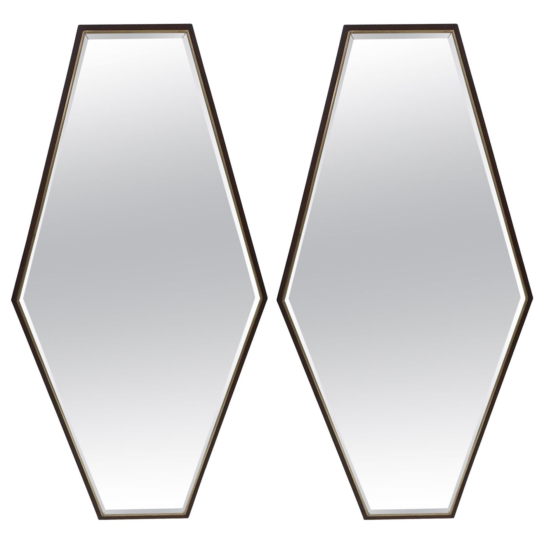 Pair of Walnut Diamond Mirrors