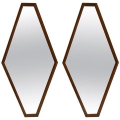 Retro Pair of Walnut Diamond Mirrors