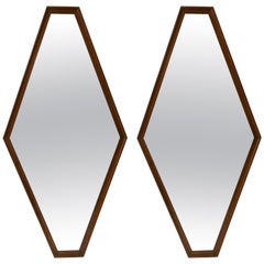 Pair of Walnut Diamond Mirrors