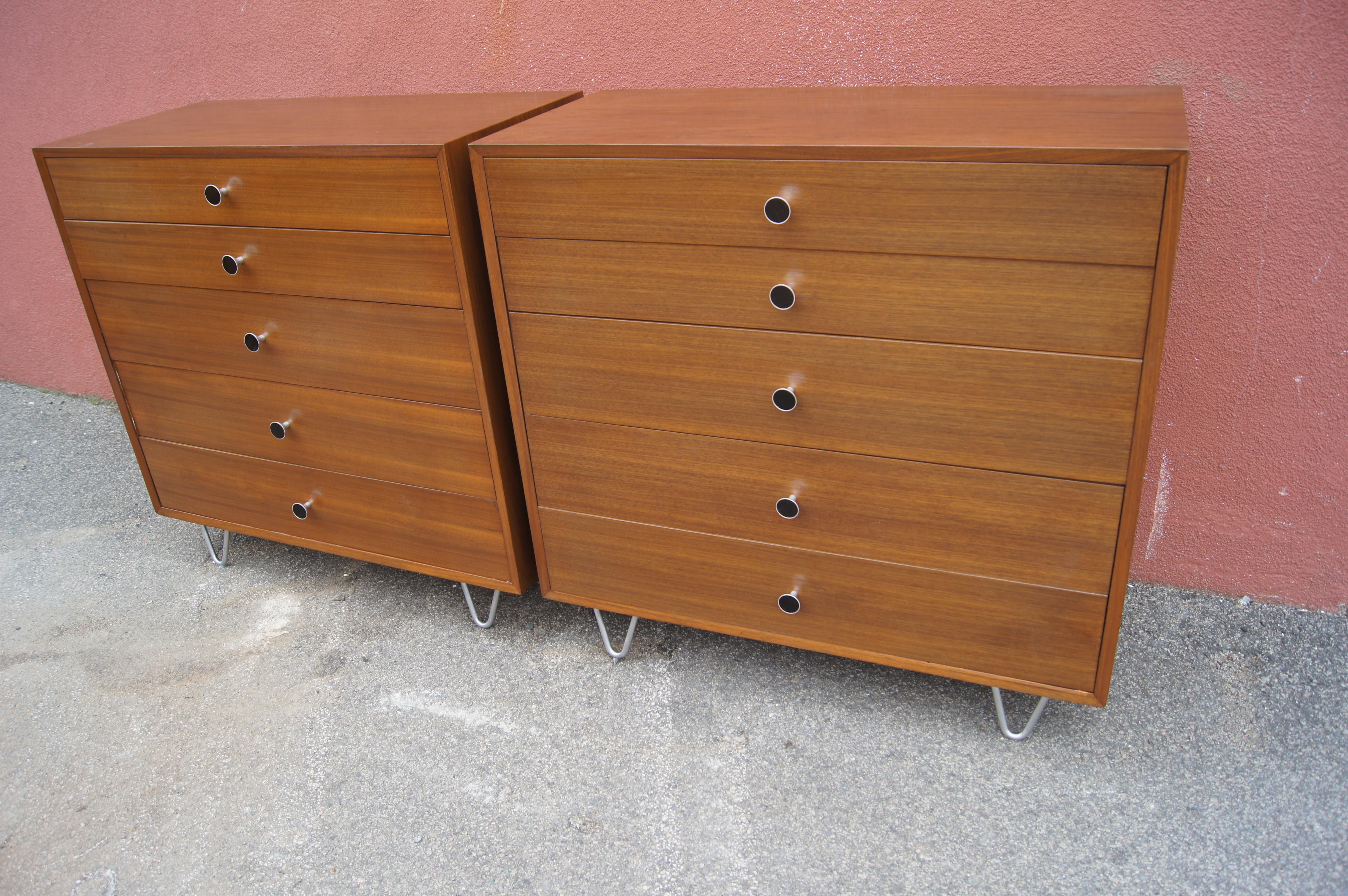 Pair of Walnut Dressers with Hairpin Legs in the Style of George Nelson For Sale 3