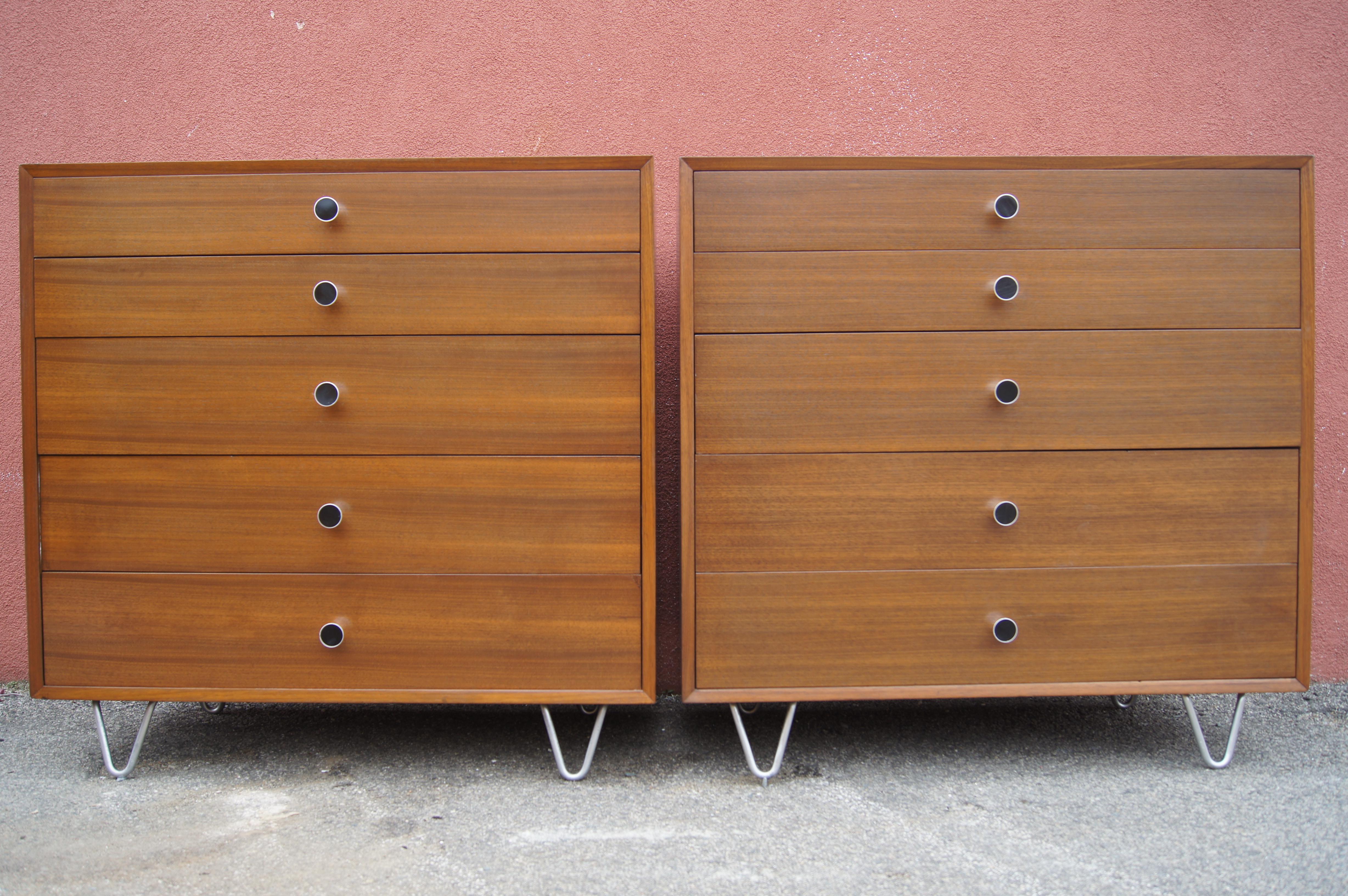 Mid-Century Modern Pair of Walnut Dressers with Hairpin Legs in the Style of George Nelson For Sale