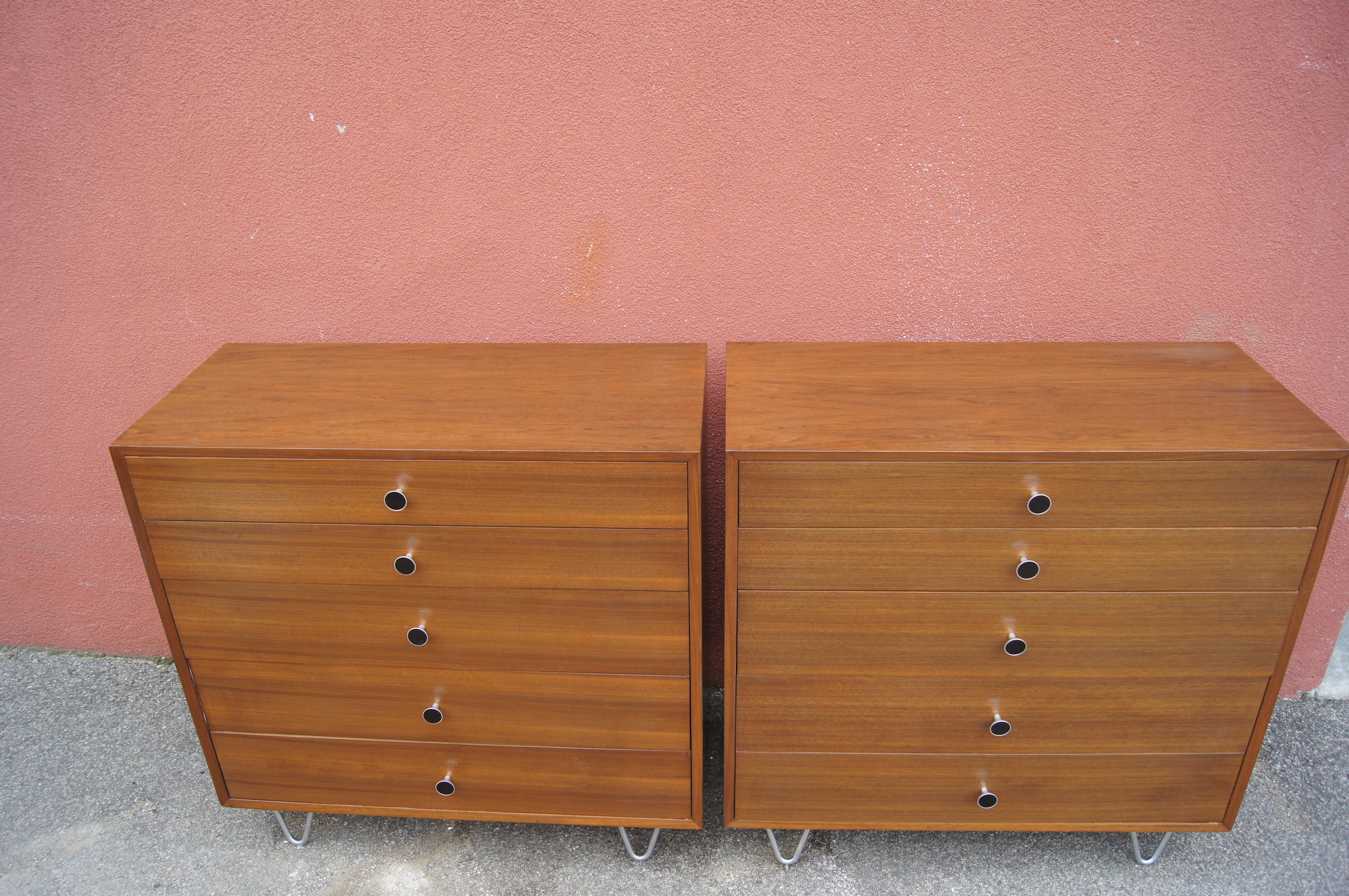 American Pair of Walnut Dressers with Hairpin Legs in the Style of George Nelson For Sale