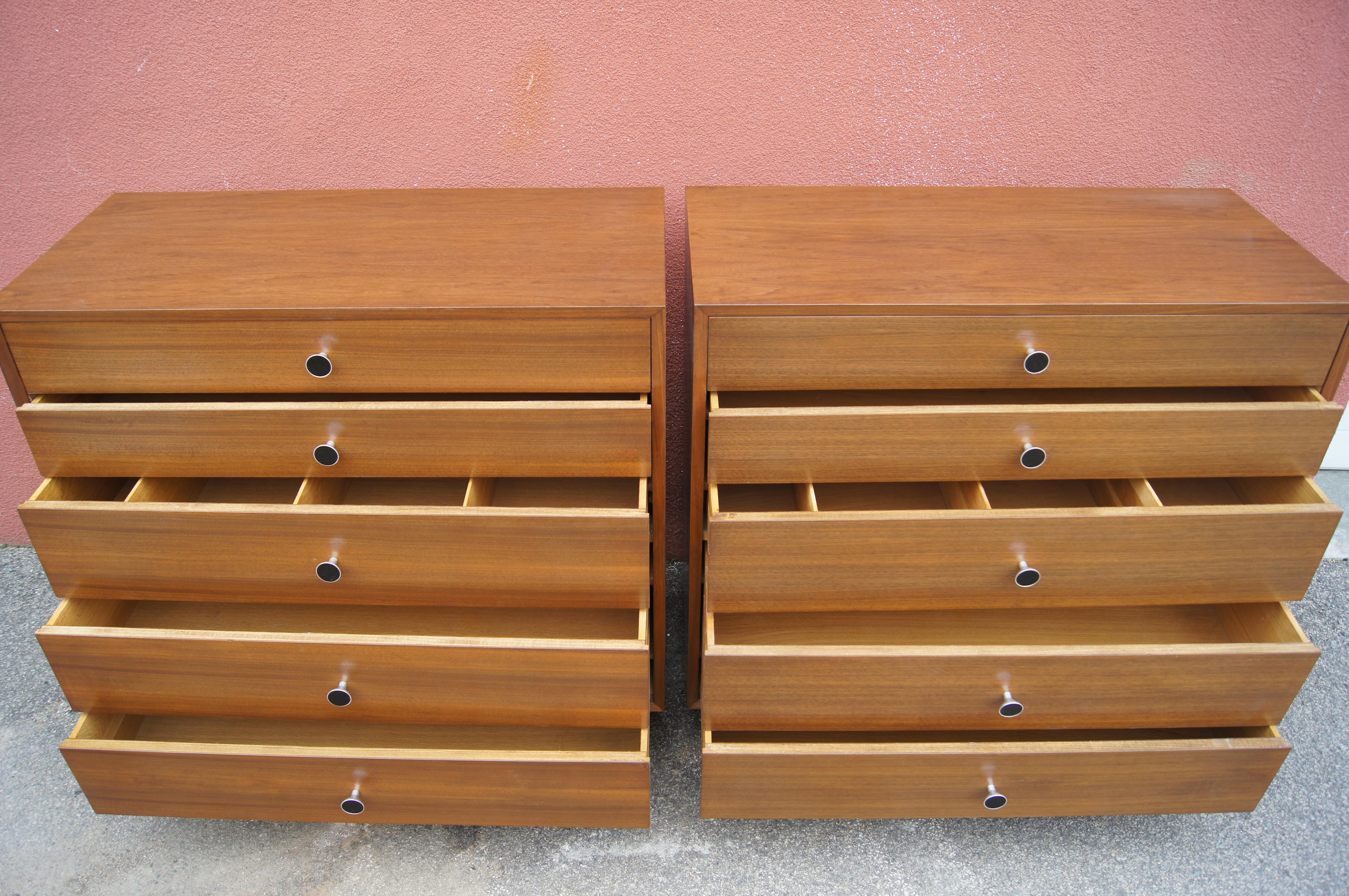 Pair of Walnut Dressers with Hairpin Legs in the Style of George Nelson For Sale 1