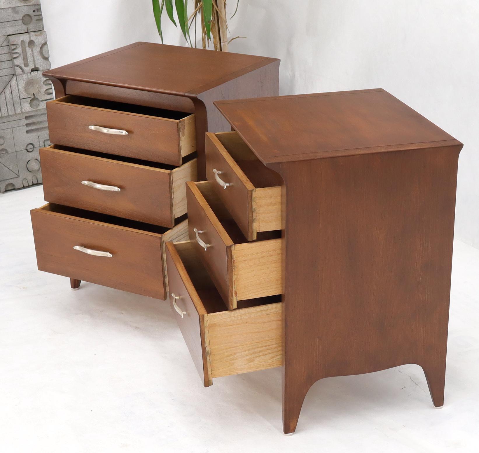American Pair of Walnut Drexel Three Drawer Nightstands End Tables Small Chest Restored