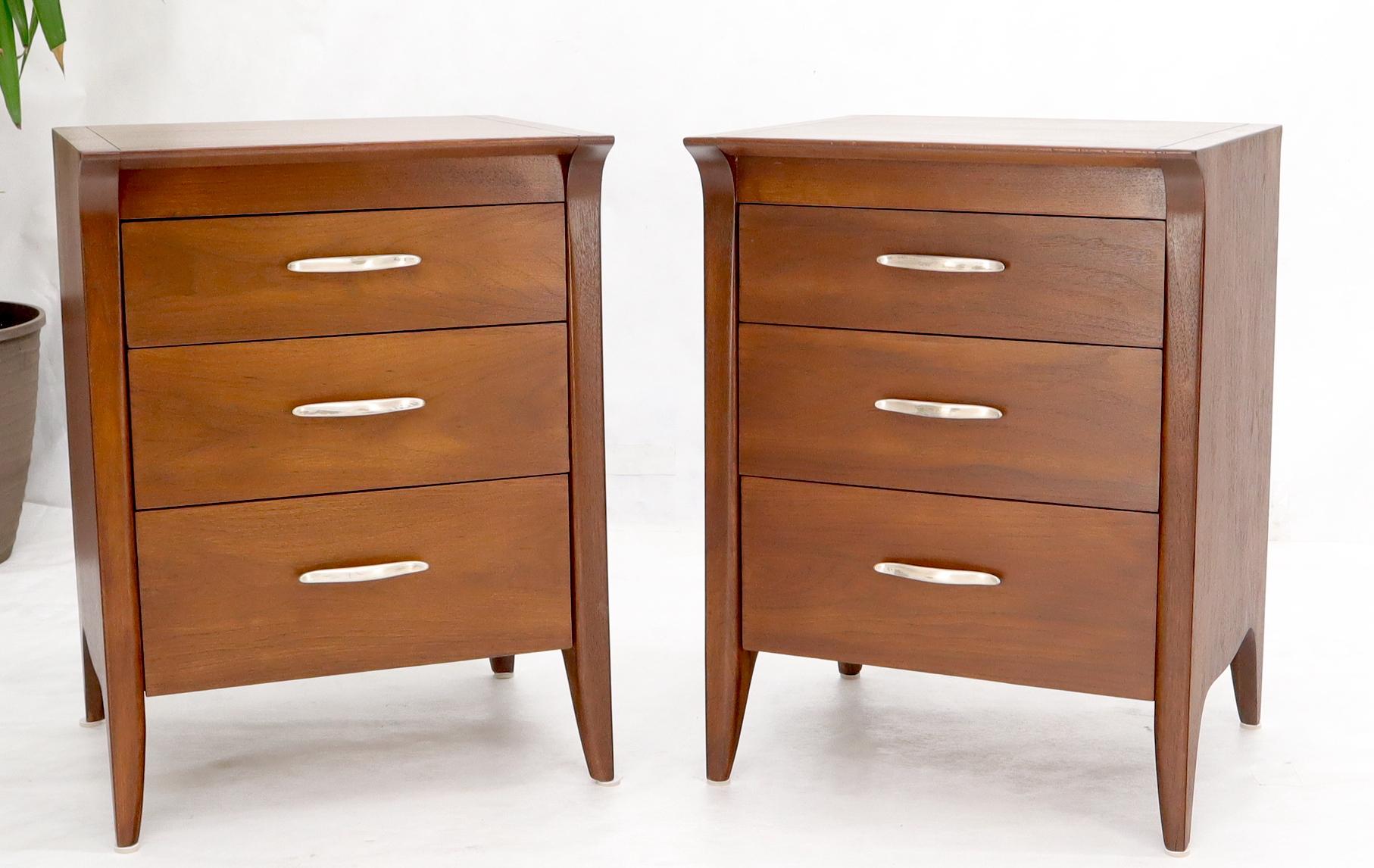 20th Century Pair of Walnut Drexel Three Drawer Nightstands End Tables Small Chest Restored